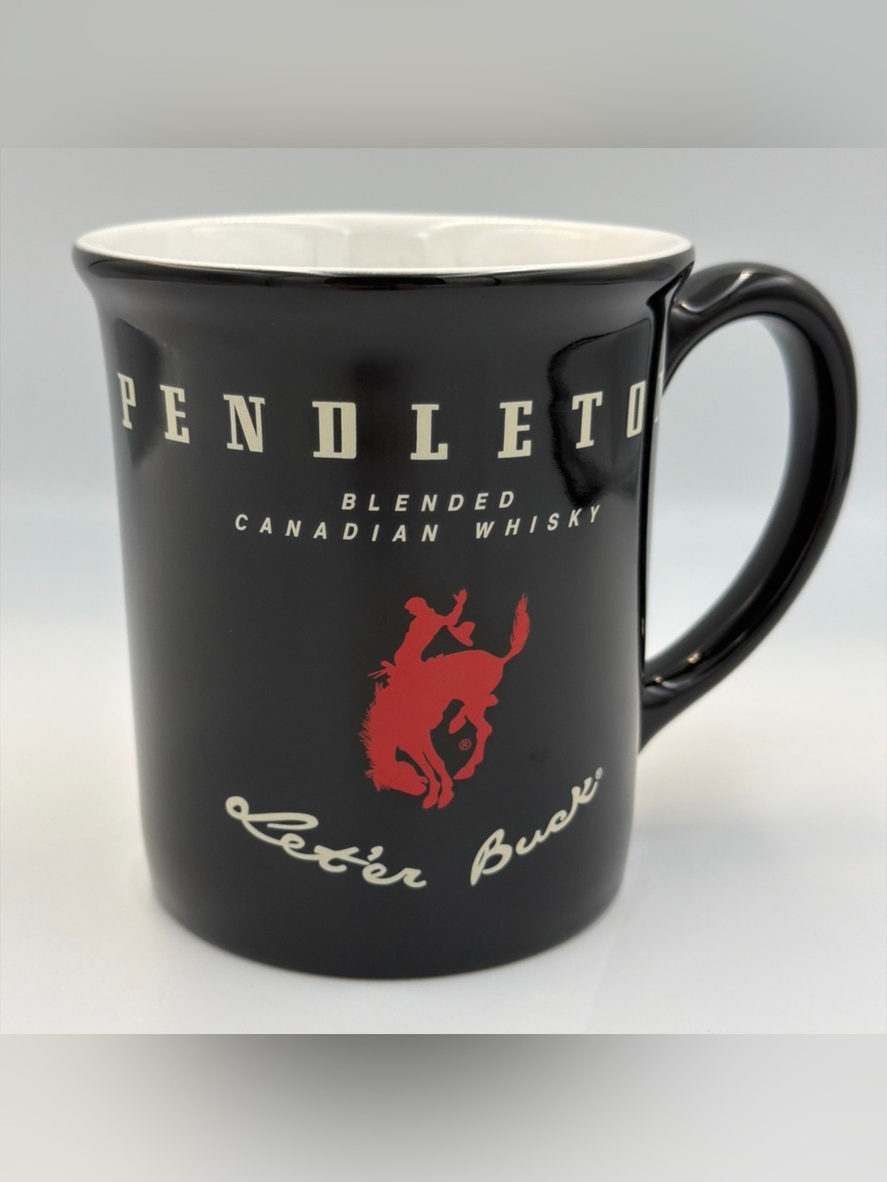 Pendleton Woolen Mills Whisky Let'er Buck 16 Oz Black Coffee Mug Rodeo Cowboy